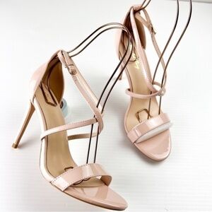 Elisabet Tang Heels womens 8 Neutral Beige Strappy Stiletto Wedding sandals